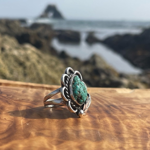 Sterling Silver & Turquoise Native American Style Ring, Size 5.25 - Picture 3 of 5